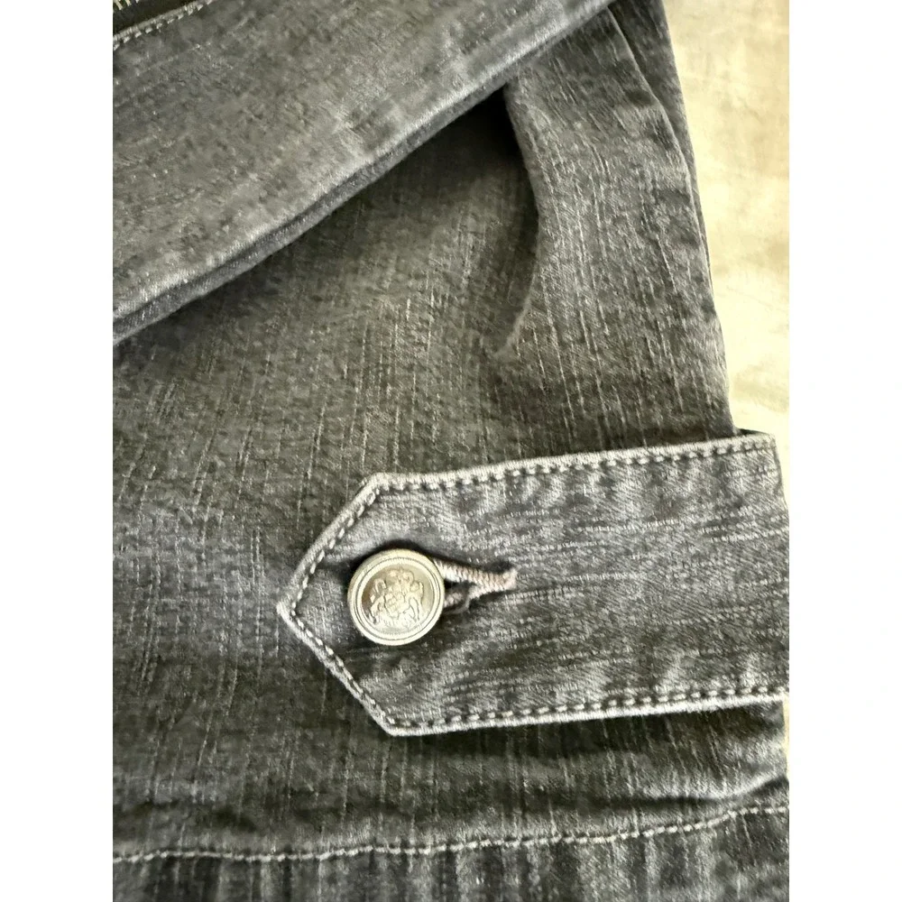 Harley Davidson‎ Y2K Women's Gray Denim Jacket Embroidered Wings & Logo Size 1W